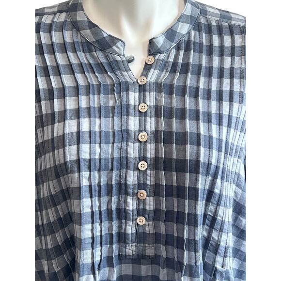 Wrap London Womens Blouse Top Size 14 Blue Check Pleated Tunic Balloon Sleeve - Picture 4 of 9